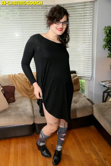 Curvy Trans Woman Spreads Her Legs Wide on the Sofa