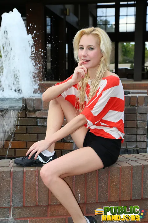 Odette Delacroix: Petite Blonde Flashes Her Tits and Gives a Handjob Outdoors – photo 2 of 20