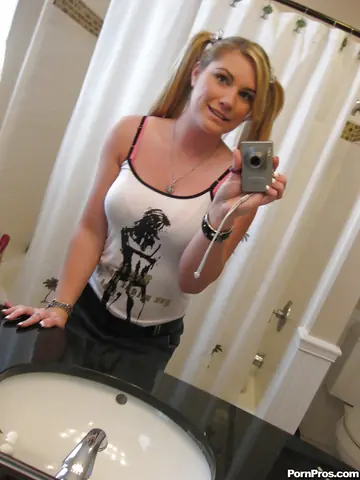 Blonde with Big Tits Strips Out of Her Lingerie in the Bathroom
