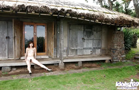 An Nanba: Petite Japanese Brunette Poses Naked in Heels Outdoors – photo 12 of 16