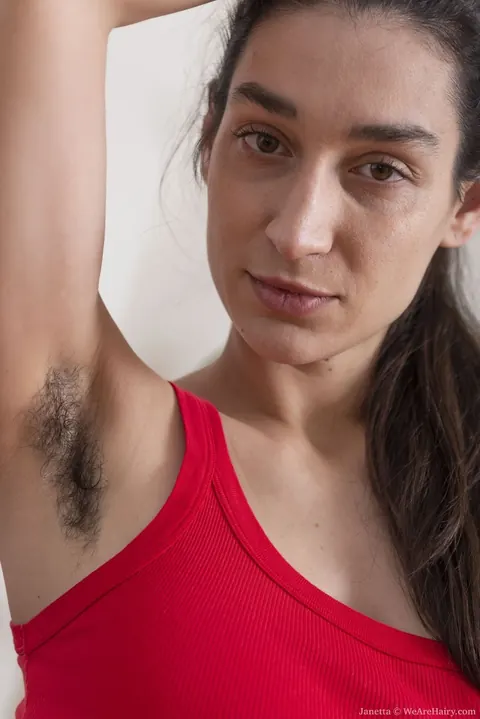 Janetta: Brunette in Panties and Socks Shows Her Hairy Underarms and Pussy – photo 4 of 16