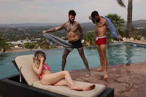 Minxx Marii: Petite Blonde in a Bikini Takes Two Men Outdoors – photo 11 of 21