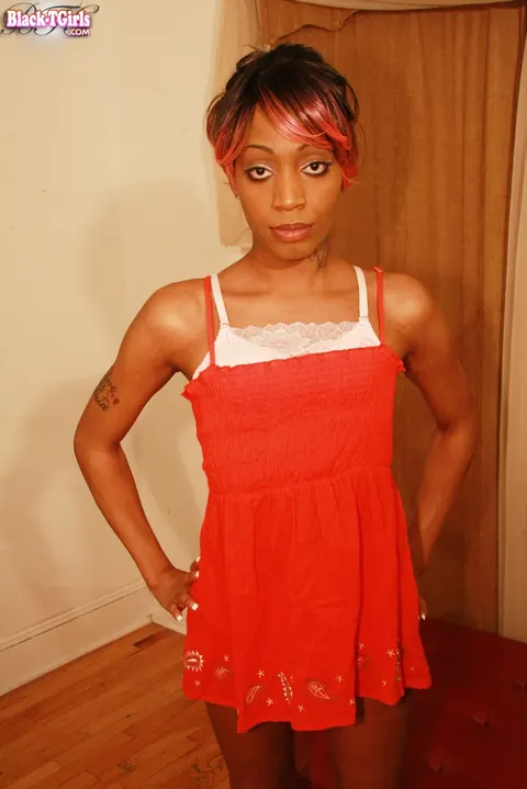 Ebony Trans Woman Strips Nude, Reveals Cock and Poses for Camera – photo 1 of 16