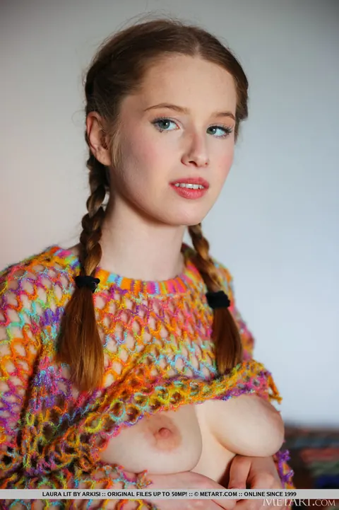 Laura Lit: Thick Redhead in Pigtails Strips Off Her Pantyhose and Spreads – photo 6 of 18