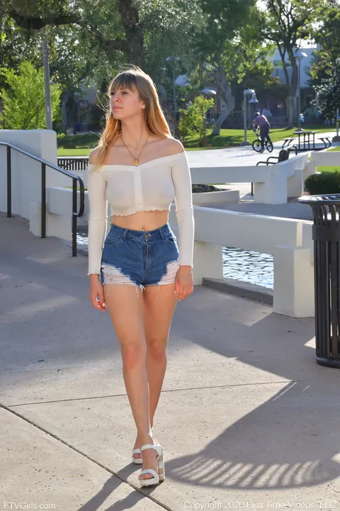 Busty Blonde Flashes Her Natural Tits Outdoors in Heels – photo 11 of 20
