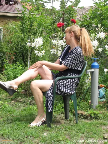 Mature Blonde MILF Undresses and Shows Her Body Outdoors