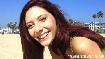 Redhead Strips Out of Her Jeans for Beach Anal and a Cumshot