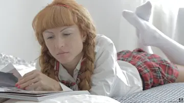 Busty Russian Redhead Gives a Double Blowjob and Takes a Facial