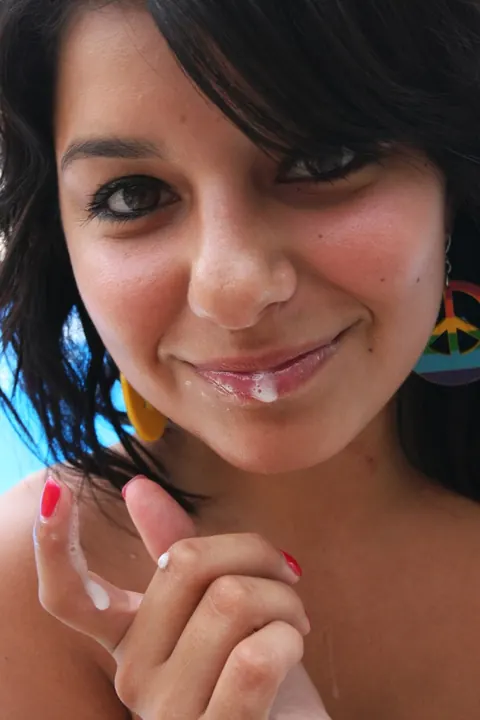 Christina Moure: Petite Latina Brunette Kneels for Poolside Blowjob – photo 21 of 21
