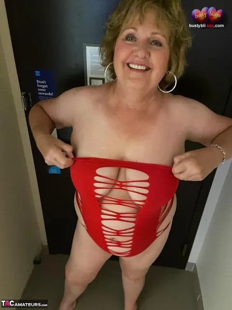 Bustybliss: Mature Brunette Strips Off Her Lingerie and Cups Her Big Tits – photo 9 of 16