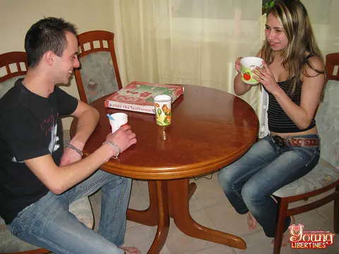 Blonde in Jeans Gets Her Tits Licked and Sucks Cock in the Kitchen – photo 1 of 16