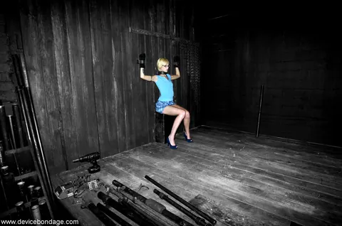 Miss Kitty: Short-Haired Blonde in Bondage Spreads Her Legs and Uses a Dildo in Heels – photo 12 of 20