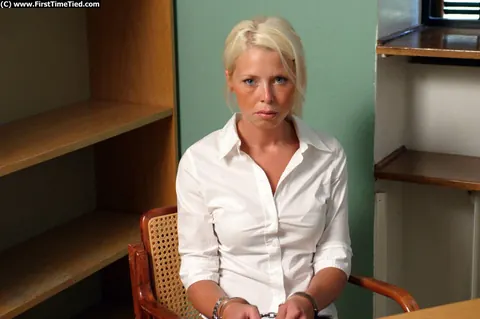 Blonde in Pigtails Gets Handcuffed in Her Skirt and Top – photo 10 of 12