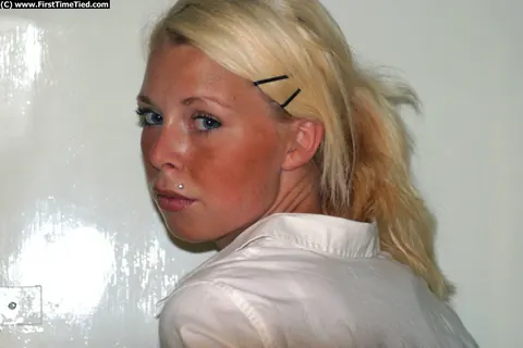 Blonde in Pigtails Gets Handcuffed in Her Skirt and Top – photo 8 of 12