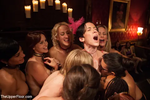 Busty Women in Glasses Surround Restrained Naked Man – photo 12 of 12
