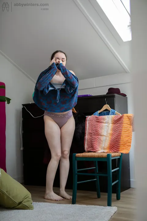 Thick Brunette in Panties Flashes Her Big Tits While Dressing – photo 10 of 20