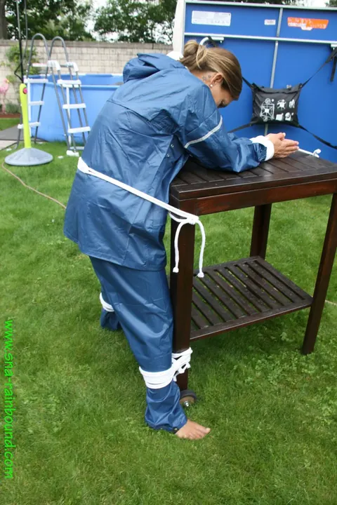 Thick MILF Bound to Table Outdoors with Panties on Face – photo 2 of 16