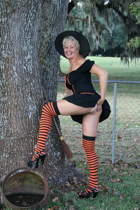 Tracy Lick: Tall Blonde MILF Uses a Dildo Outdoors in Stockings for Halloween – photo 3 of 20