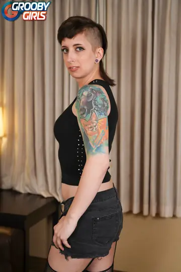 Thick Trans Woman in Stockings Strips Nude and Poses