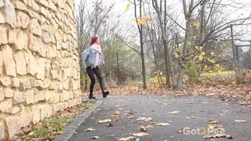 Katy Rose – Pale Czech Redhead Crouches Outdoors