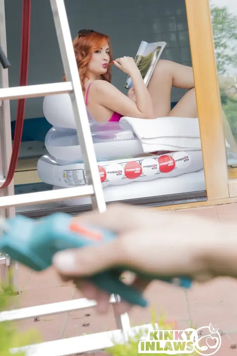 Eva Berger: European Redhead in Glasses Rides Him Anal by the Pool – photo 17 of 17