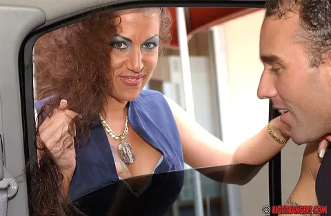 Anjelica Lauren: Mature Brunette with Big Tits Deepthroats in a Car – photo 2 of 16