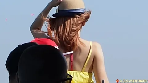 Frankfurter Titten: Petite Redhead PAWG Poses in a Yellow Top and Denim Shorts Outdoors – photo 5 of 20