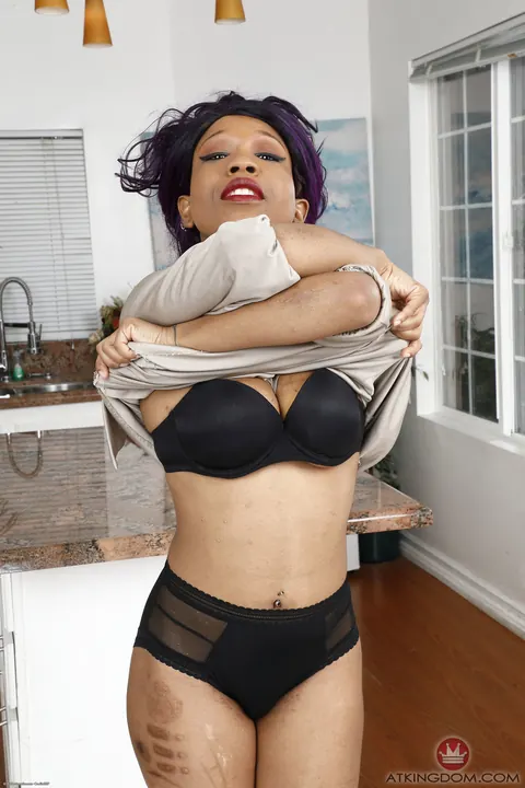 Cupcake Sinclair: Thick Ebony Brunette in Panties Shows Her Big Ass and Hairy Pussy – photo 7 of 21