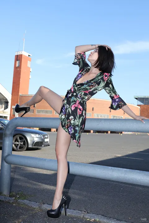 Lady Dee: Skinny Czech Babe Spreads Outdoors by a Car in Heels – photo 1 of 21