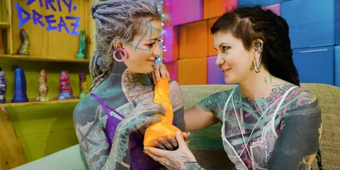 Anuskatzz: Tattooed Brunettes Suck Cock, Take Anal and Use a Dildo – photo 1 of 15