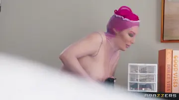 Redhead with Big Tits Takes Anal in Fishnet Pantyhose