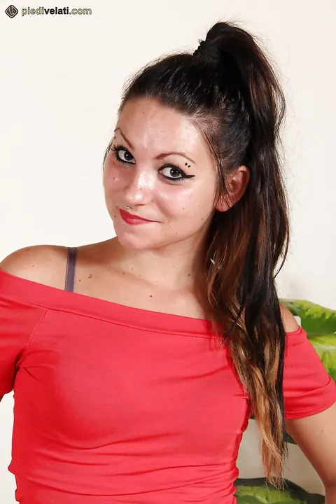 Tall PAWG Brunette Poses in Denim Shorts Over Pantyhose – photo 2 of 16