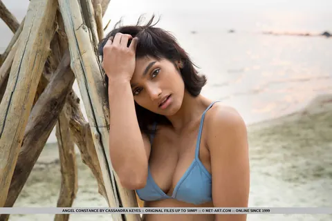 Angel Constance: Brunette Strips Out of Her Bikini and Poses in Panties on the Beach – photo 2 of 18