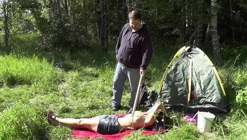 Busty Brunette in Shorts Gets Bound and Fucked in the Forest – photo 12 of 16