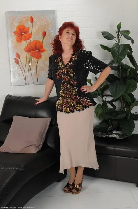 Mature Redhead in Stockings Spreads Her Legs Wide – photo 1 of 21