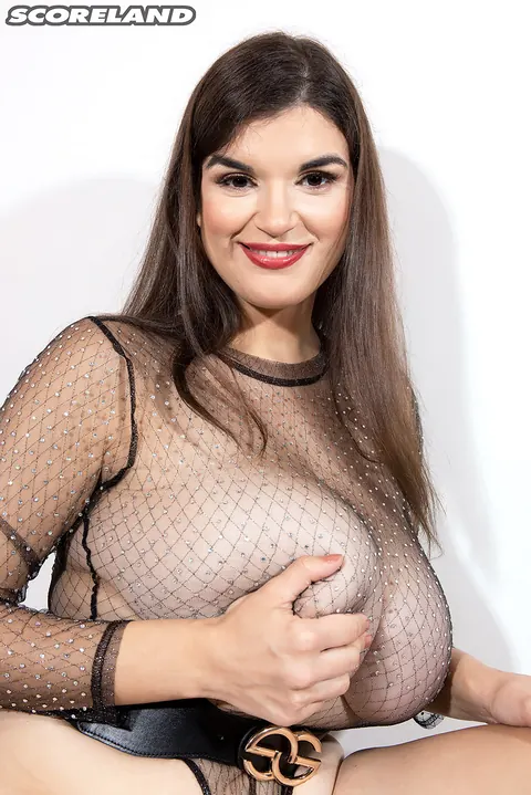 Jenni Noble: Curvy Brunette Peels Off Her Sheer Bodysuit to Reveal Her Giant Tits – photo 10 of 16