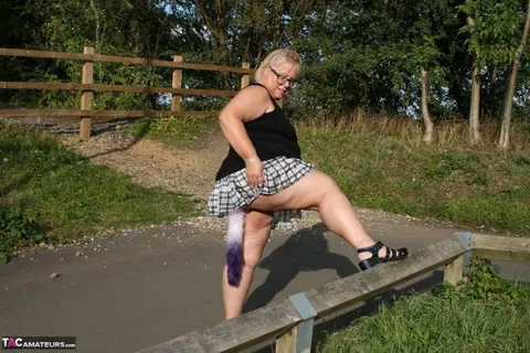 Lexie Cummings: Short-Haired Blonde BBW Shows Her Butt Plug and Dildos Her Ass Outdoors – photo 10 of 20