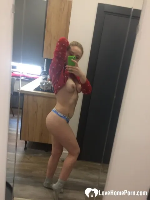 Slim Blonde with Big Tits Takes Mirror Selfies in Socks – photo 14 of 20