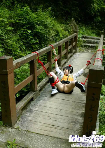 Bound Asian Babe in Pigtails Gets Rough Fuck Outdoors