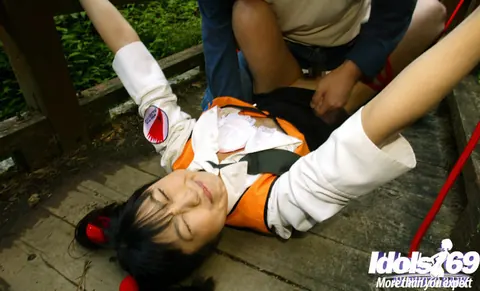 Bound Asian Babe in Pigtails Gets Rough Fuck Outdoors – photo 13 of 16