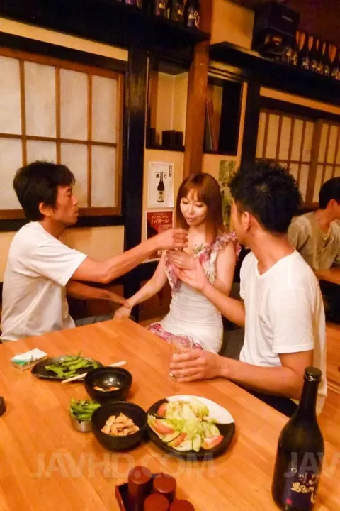 Minami Kitagawa: Redheaded Japanese MILF in Lingerie Takes Two Men and Uses a Dildo – photo 9 of 16
