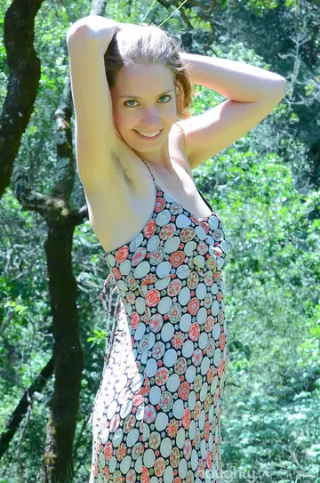 Blonde Undresses Outdoors and Fingers Her Hairy Pussy