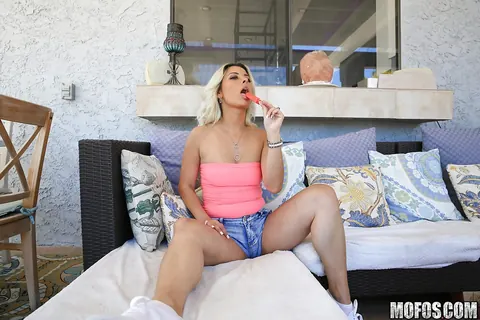 Alana Luv: Blonde PAWG in a Bikini and Shorts Uses a Dildo and Spreads Her Legs – photo 2 of 13