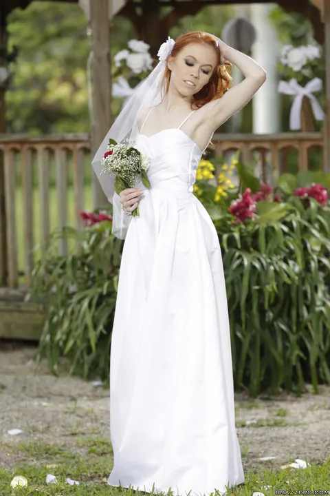 Pale Redhead Bride Strips Outdoors for Lesbian Kiss – photo 2 of 16
