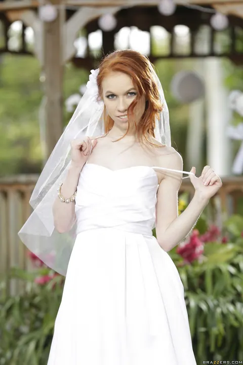 Pale Redhead Bride Strips Outdoors for Lesbian Kiss – photo 3 of 16