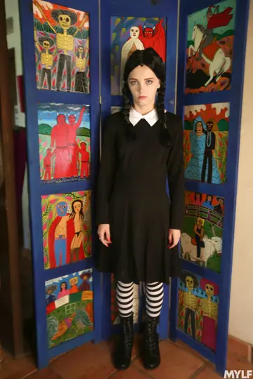 Kate Bloom – Petite Brunette MILF in Costume Joins a Halloween Group Orgy