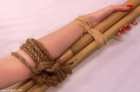 Blonde MILF Bound to Bamboo Frame Spreads Wide – photo 7 of 17