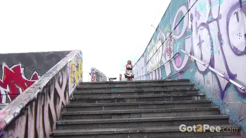 Emily Bright: Czech Blonde Spreads Her Hairy Pussy on Public Steps – photo 1 of 15