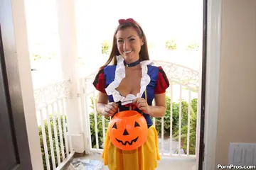 Alyson Westley – Brunette Lifts Her Halloween Costume to Flash Her Pussy and Tattoo