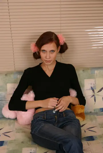Russian Redhead in Jeans Takes Beer Bottle in Her Pussy
